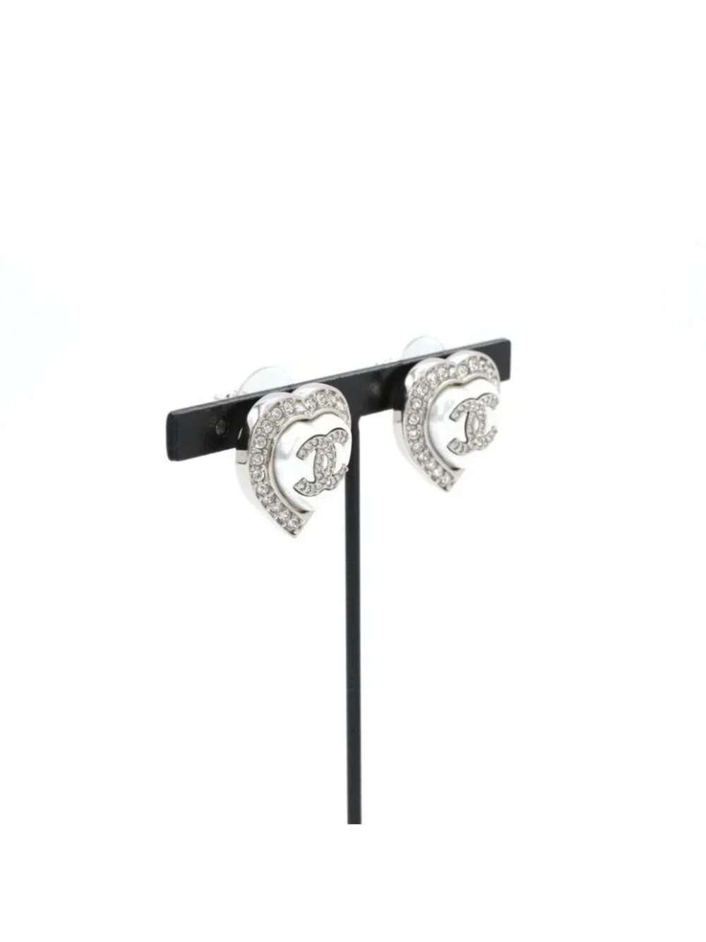 Chanel Earrings Silver CC Logo Rhinestone